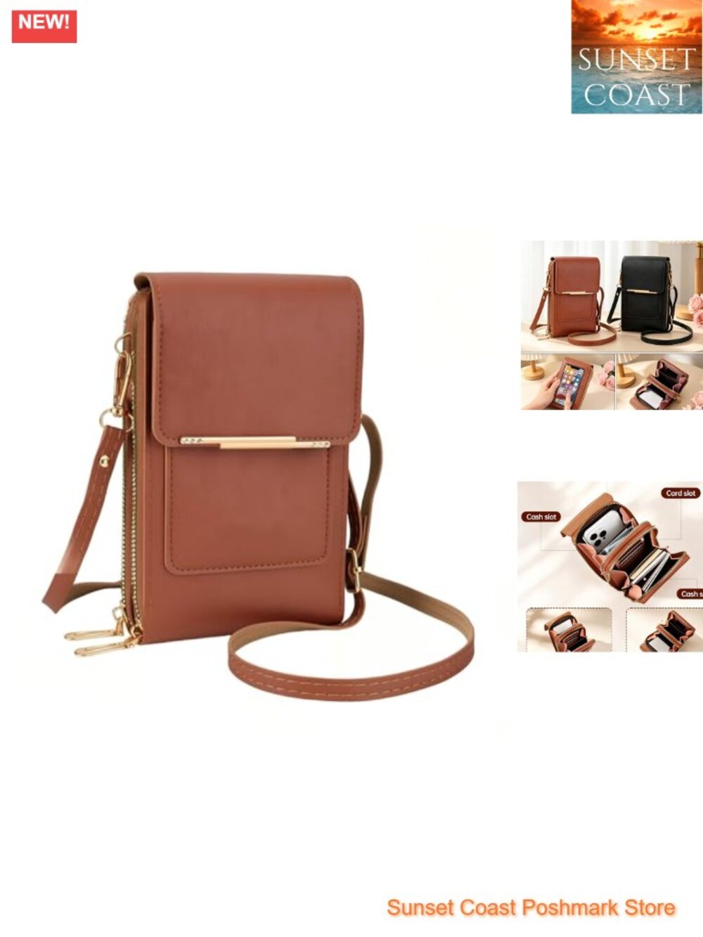 PU Leather RFID Blocking Touch Screen Crossbody Phone Wallet Messenger Bag